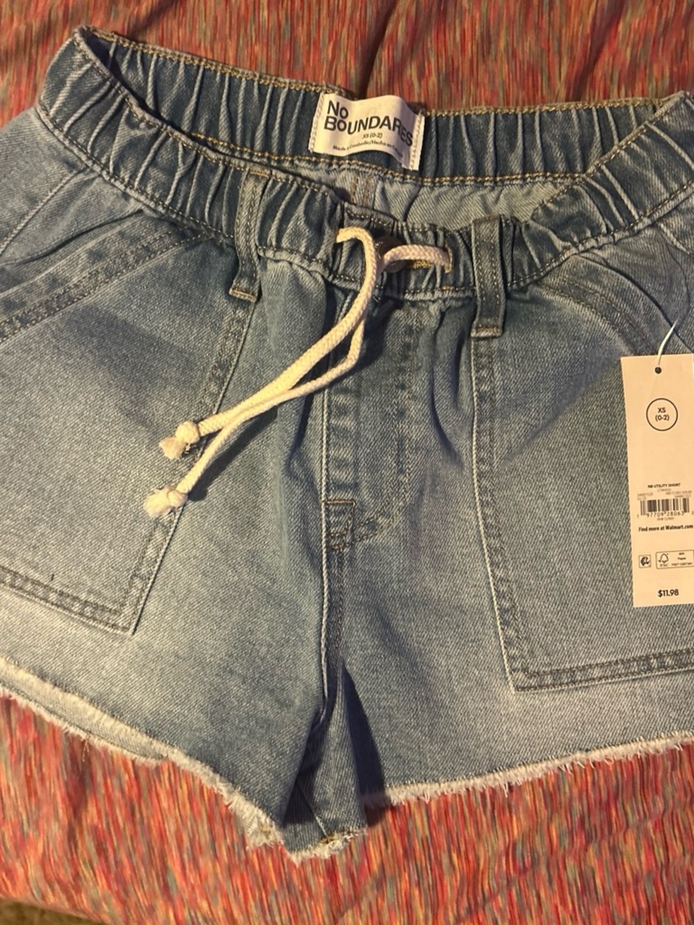 No Boundaries Light Blue Denim Drawstring Patch Pocket Shorts